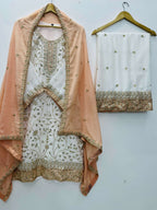 Teeya Creation White Color Faux Georgette Embroidery Work Long Party Wear Palazzo Suit - Distacart