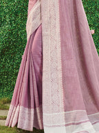 Shree Shyam Fashion Onion Pink Linen Saree - Distacart