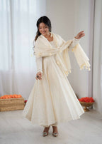 Teeya Creation Cream Kora Cotton Designer Embroidery Work long Gown - Distacart