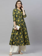 Miravan Women's Pure Cotton Floral Printed Anarkali Kurtas