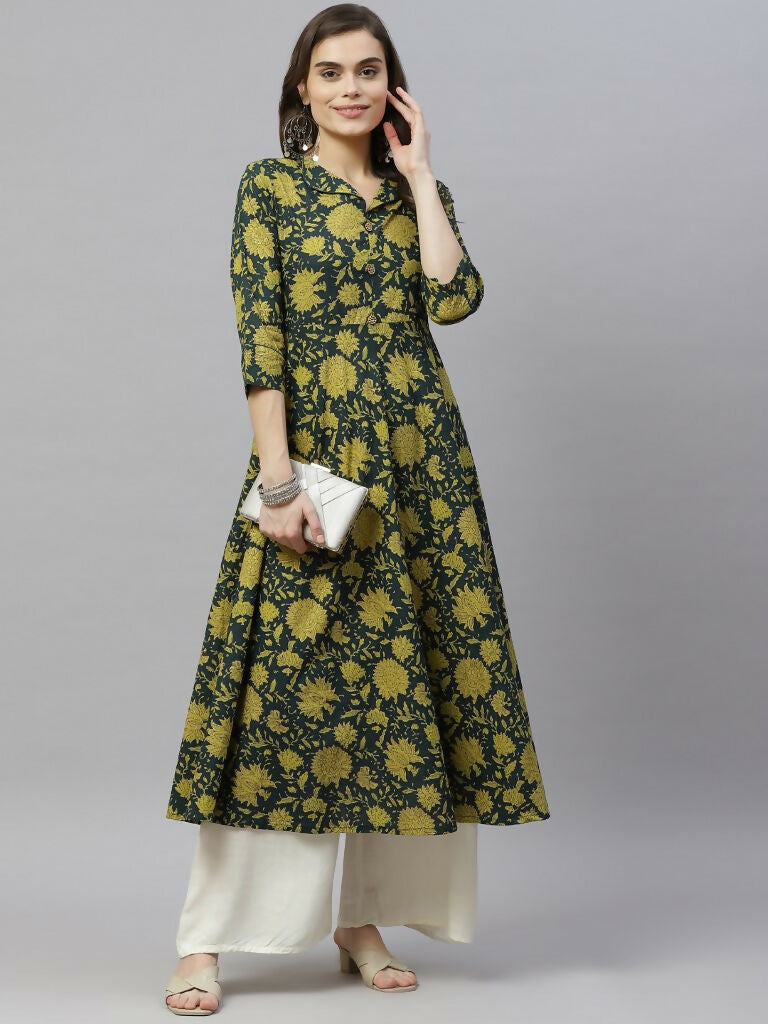 Miravan Women's Pure Cotton Floral Printed Anarkali Kurtas