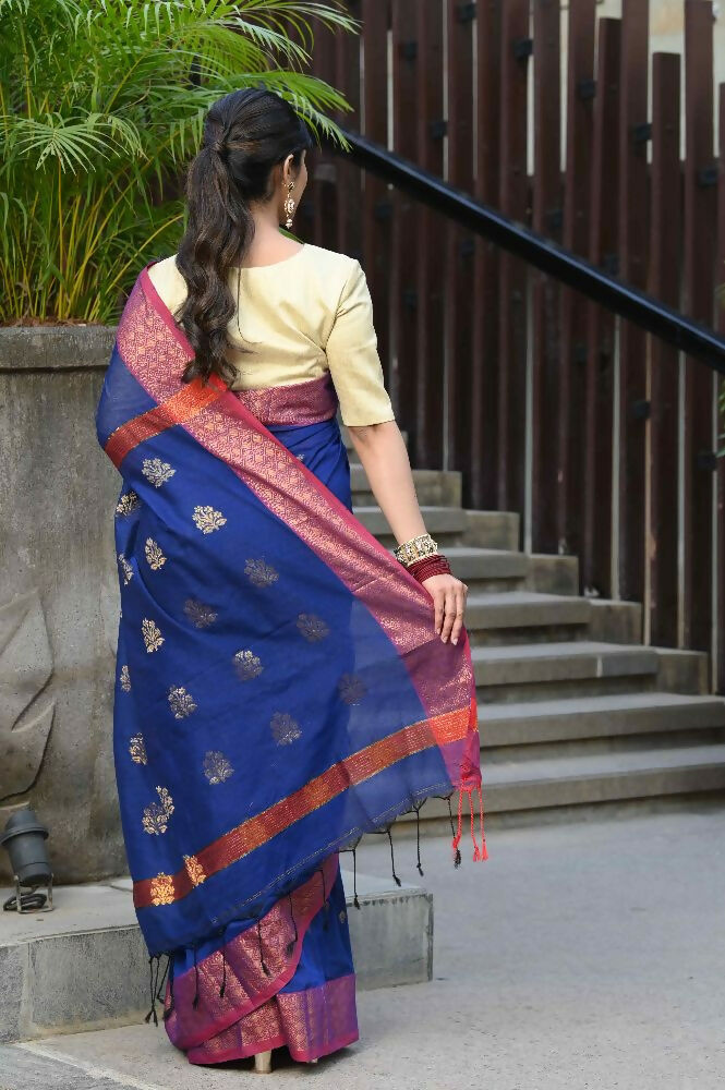 Beatitude Blue Cotton Banarasi Saree