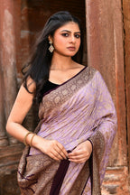 Joban Fashion Nude Pink Crepe Chiffon Pure Handloom Banarasi Silk Saree