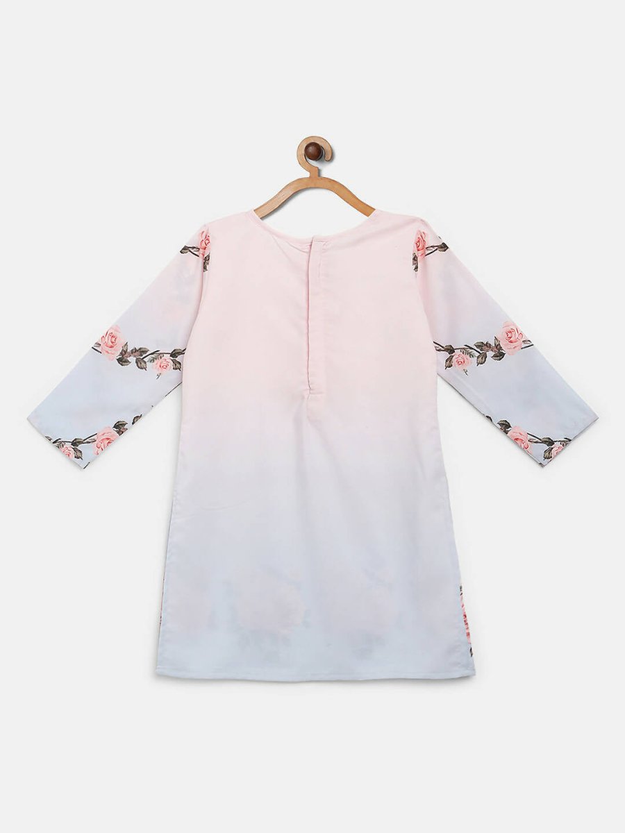 Ahalyaa Pink Crepe Floral Print Kids Kurta Sharara Set With Dupatta For Girls
