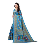 Printed Jute Silk Blue Saree  blouse