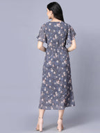 Myshka Women Grey Floral Midi Dress - Distacart