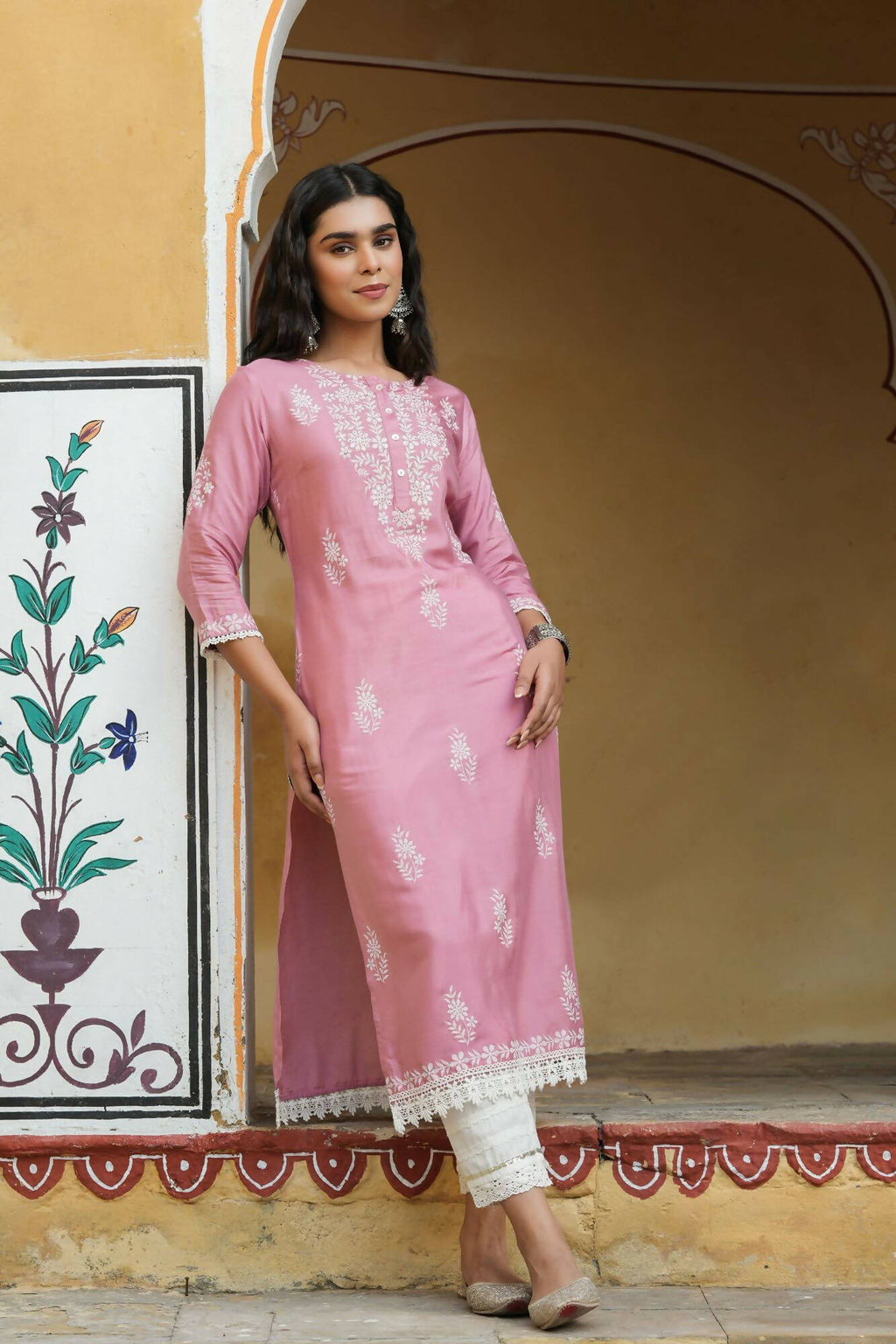 Juniper Women's Onionpink Shantoon Printed Straight Kurta - Distacart