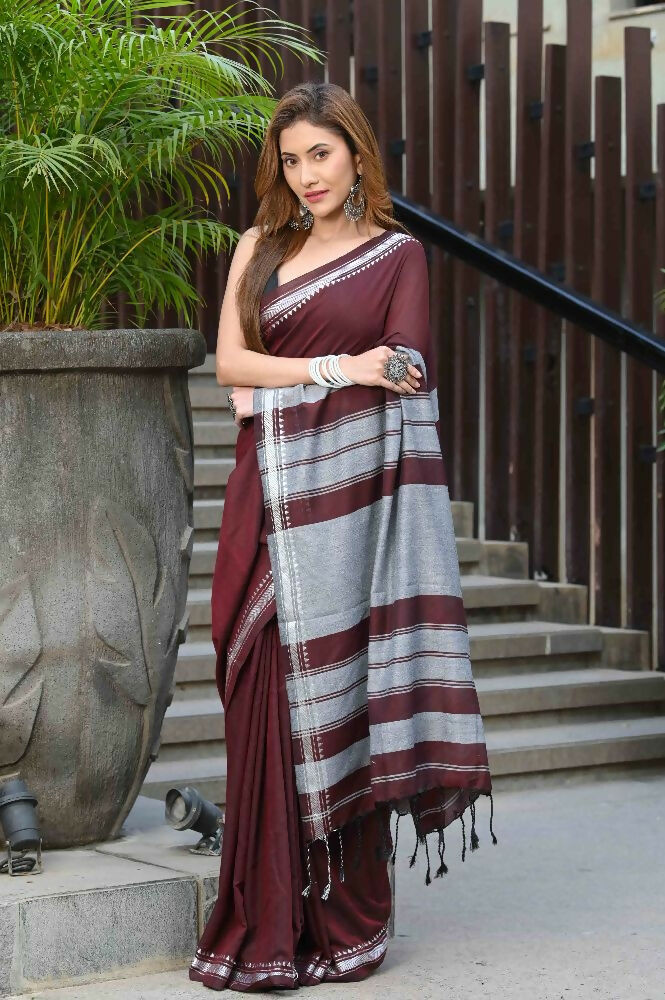 Beatitude Maroon Cotton Handloom Saree