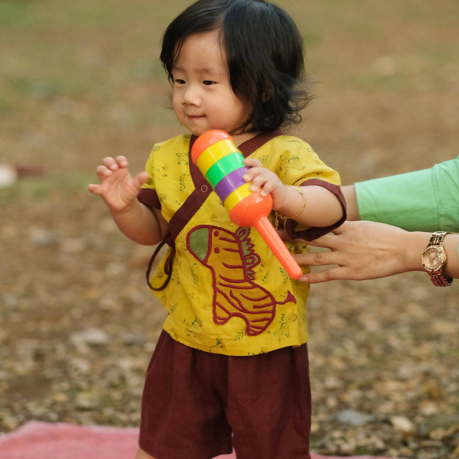 Mhyssa V Neck Kimono Style Half Sleeve Printed Yellow T-shirt With Matching Maroon Shorts Set