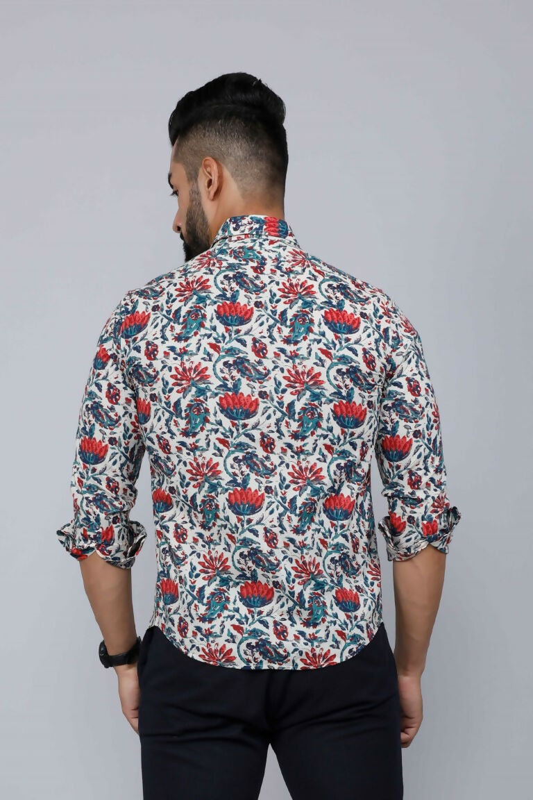 Miravan Men's Multi-Colour Floral Print Partywear Shirt