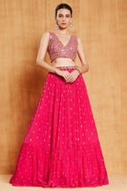 Jyoti Fashion Graceful Rani Pink Sequence with Zari Embroidered Faux Georgette Lehenga Choli with Dupatta