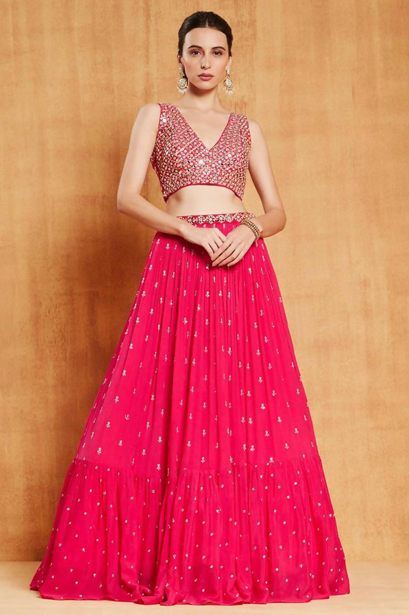 Jyoti Fashion Graceful Rani Pink Sequence with Zari Embroidered Faux Georgette Lehenga Choli with Dupatta