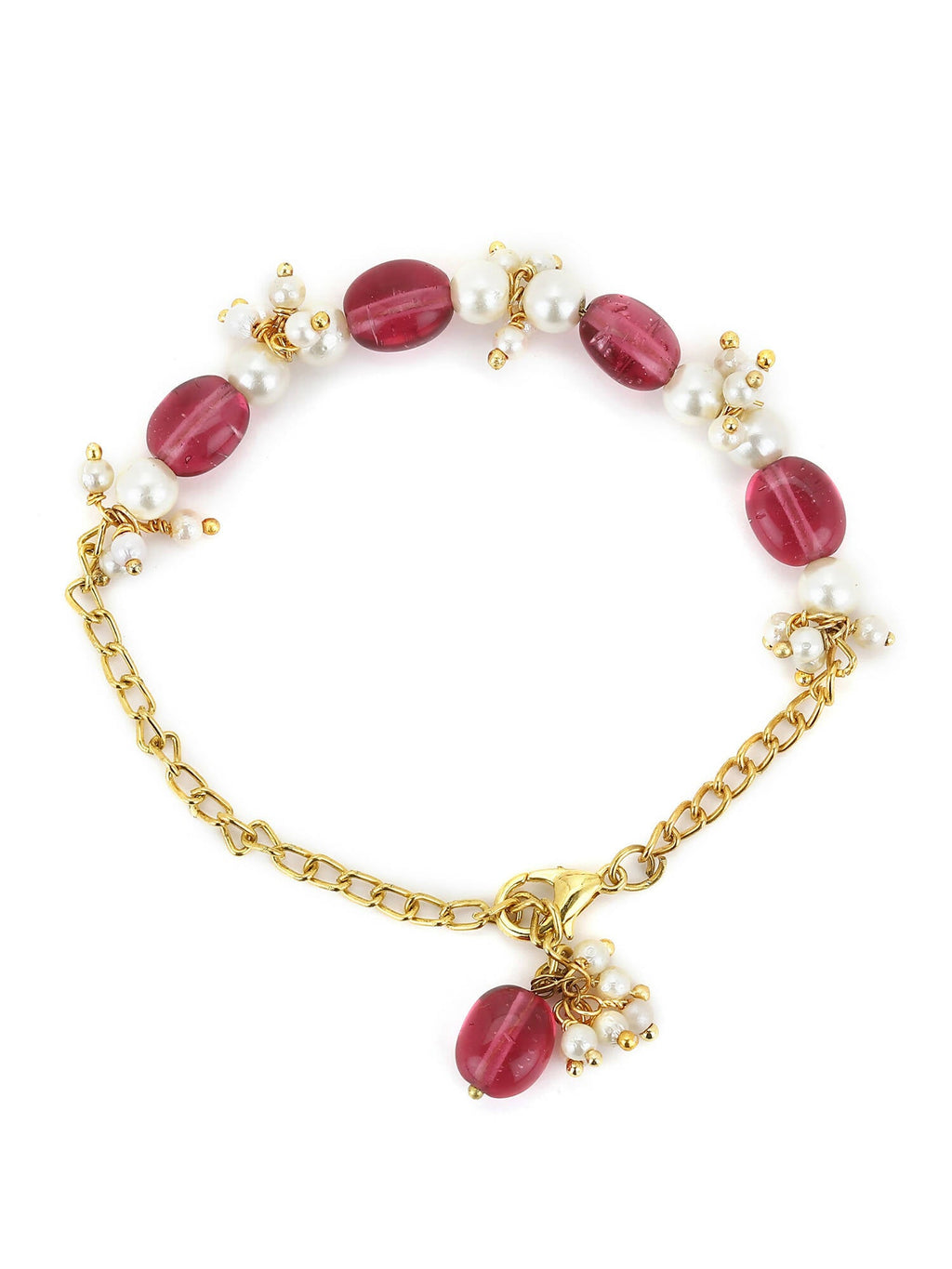 Women's Gold-Toned White Brass Kundan Gold-Plated Link Bracelet - Ruby Raang - Distacart