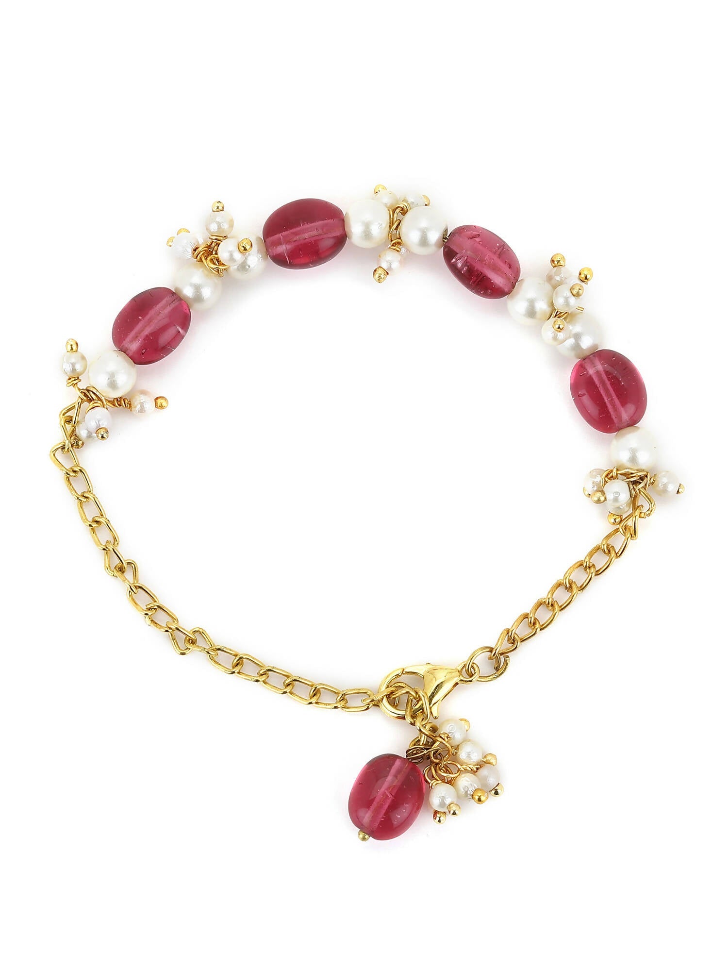 Women's Gold-Toned White Brass Kundan Gold-Plated Link Bracelet - Ruby Raang - Distacart