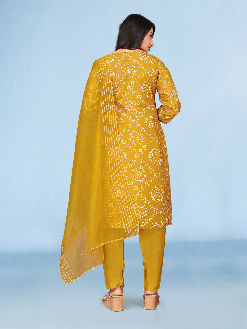 Joban Fashion Mustard Cotton Premium Pure Viscose Print Dola With Handwork Kurta set
