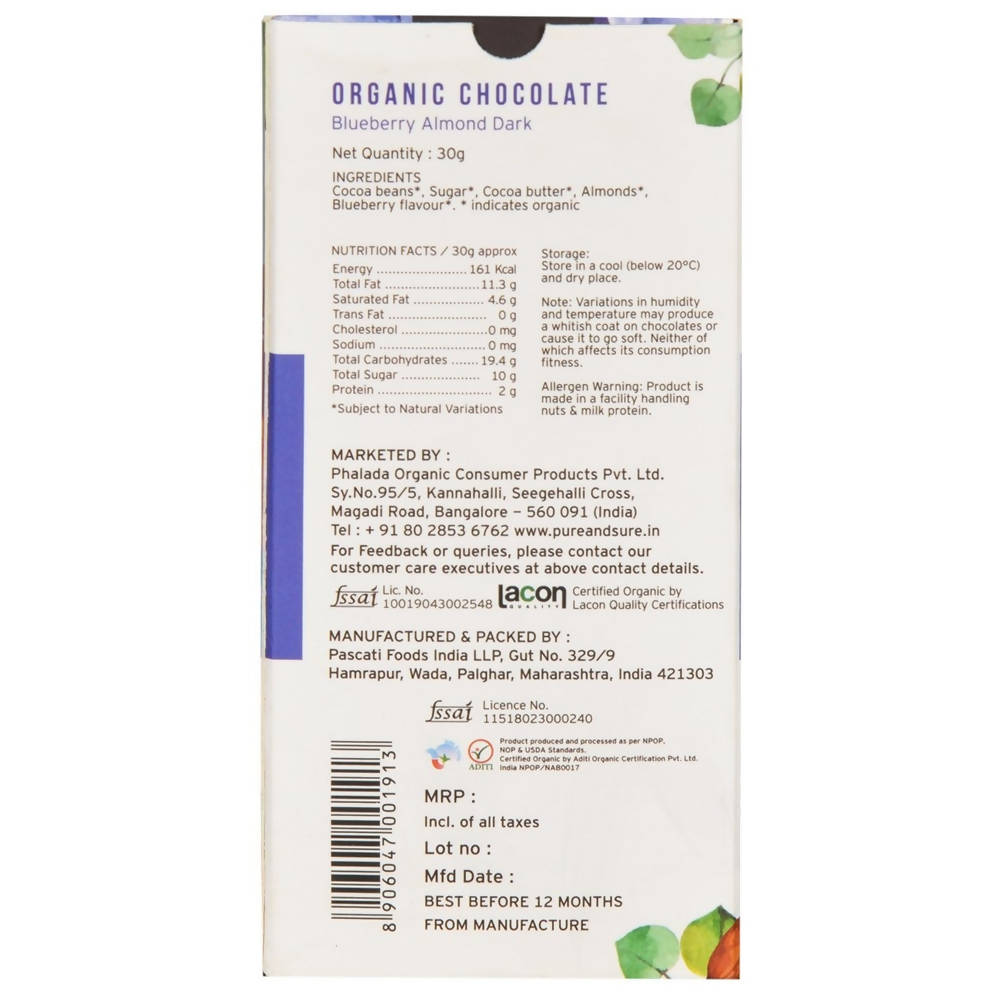 Pure & Sure Organic Chocolate Blueberry Almond Dark