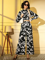 Black Crepe Digital Printed Top With Matching Trouser - Shivani