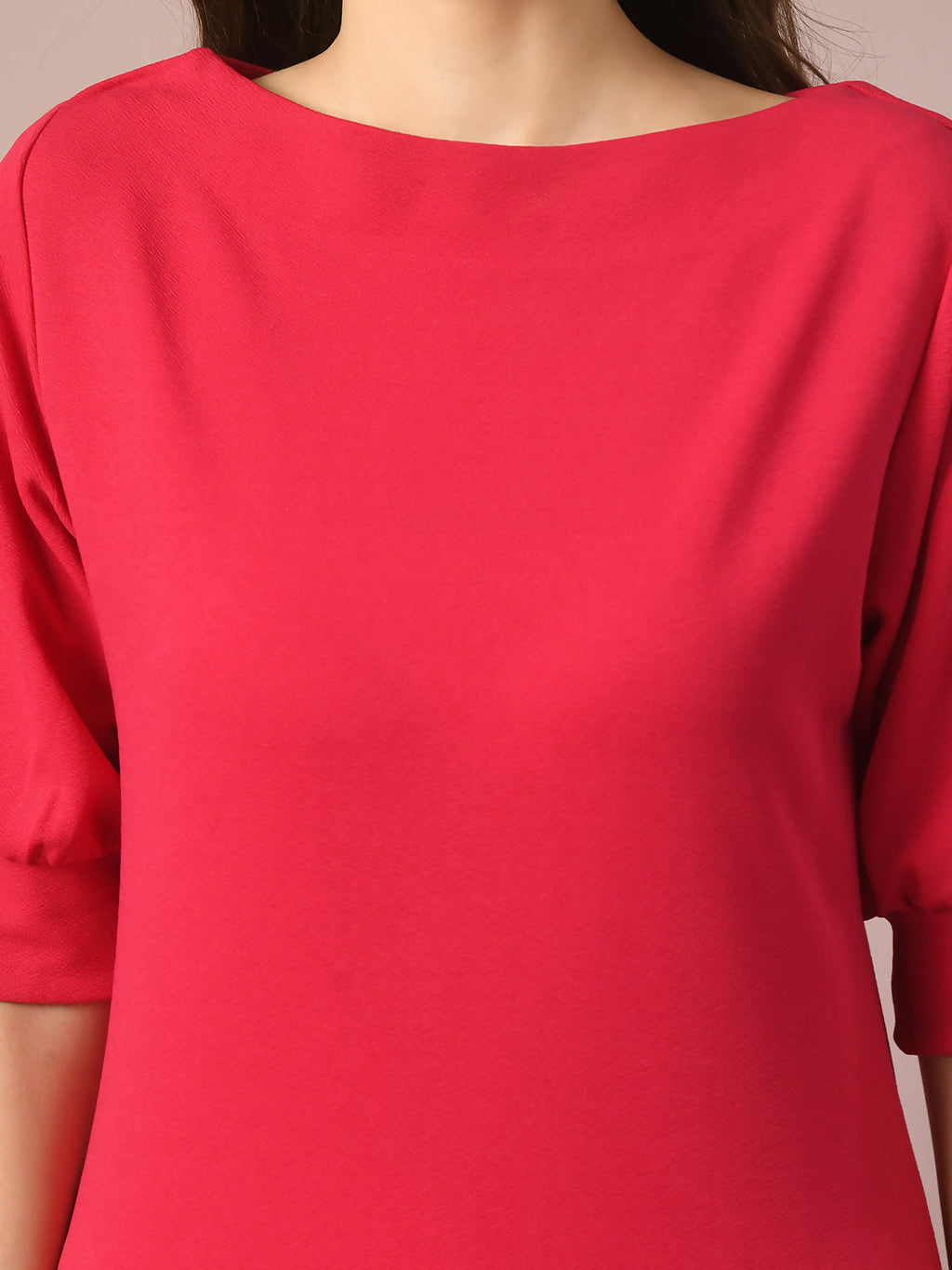 Myshka Women's Pink Solid Boat Neck Party Top