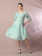 Myshka Women's Sea Green Solid Square Neck Fit and Flare Party Dress - Distacart