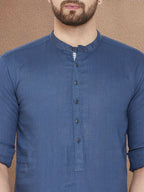 Even Apparels Men's Linen Navy Blue Kurta