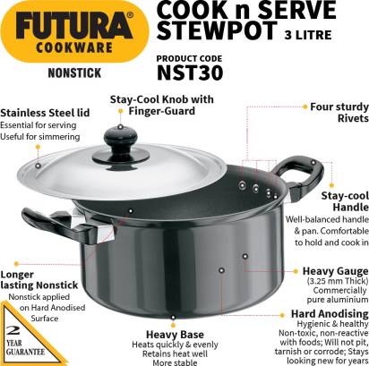 Hawkins Futura Non-stick Cook n Serve Stewpot 20 cm Diameter 3 L with Lid (NST30)