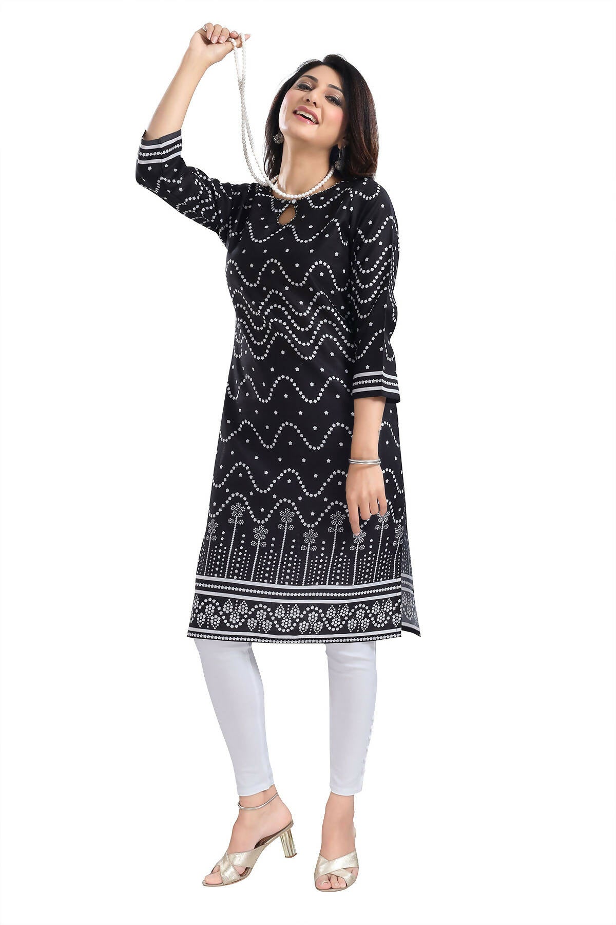 Snehal Creations Wonderful Black Designer Digital Print Cotton Slub Fabric Long Kurti Tunic - Distacart