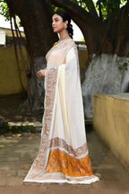 Joban Fashion Cream Crepe Chiffon Pure Handloom Banarasi Silk Saree