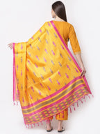 Myshka Mustard Color Cotton Solid Kurta With Pant Dupatta Set