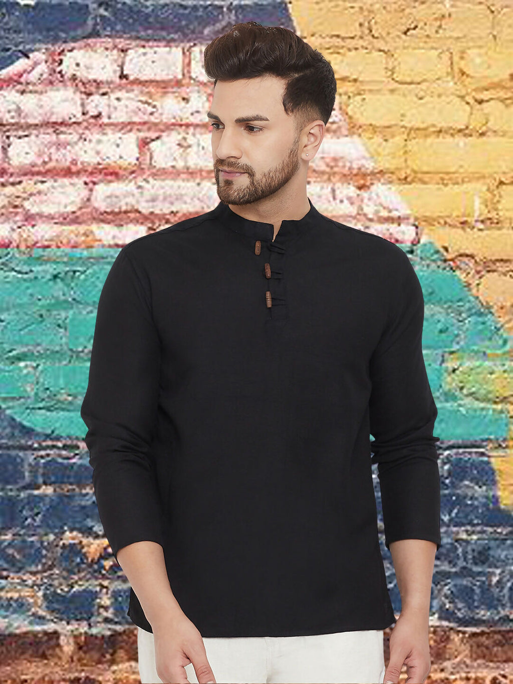 Even Apparels Men's Pure Cotton Black Kurta