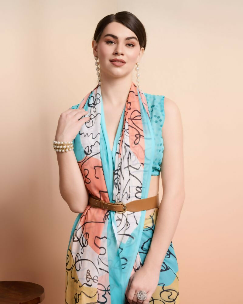 Multi Georgette Designer Printed Party Wear Saree - Cinderella