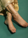 Gold-Plated White Kundan Studded Beaded Anklet - Ruby Raang - Distacart