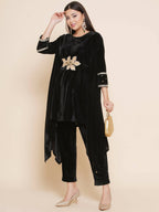 Women Republic Black Velvet Kaftaan Style Kurta With Pants - Distacart