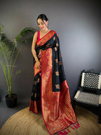 Joban Fashion Banarasi Black Woven Soft Silk Saree - Distacart
