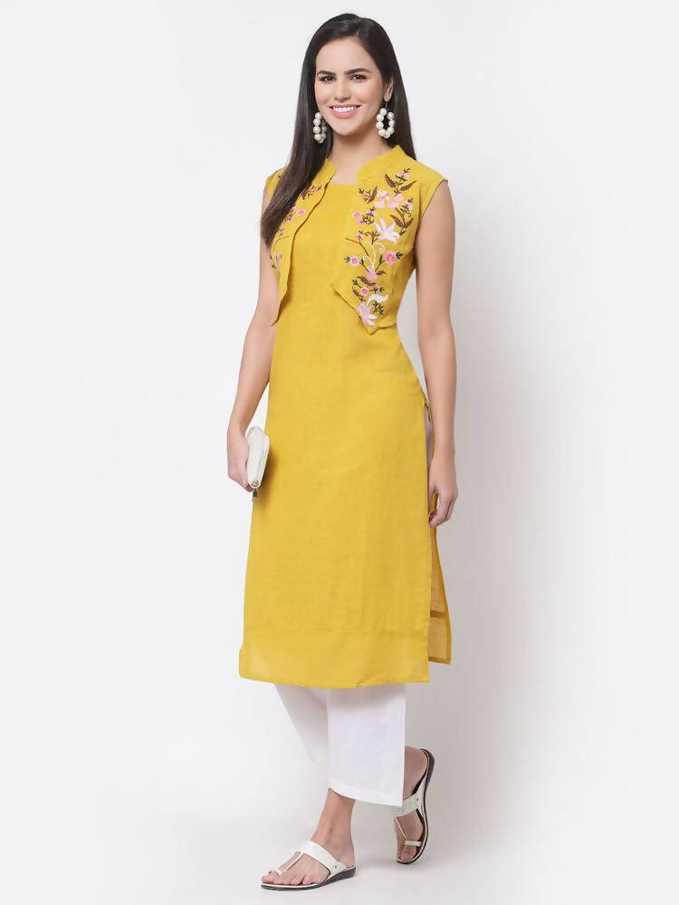 Myshka Women's Rayon Printed 3/4 Sleeve Round Neck Casual Yellow Dress