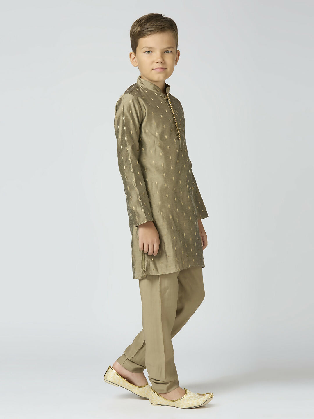 Joban Fashion Kids Island Full Sleeves Chanderi Kurta, Pyjama Set with Traditional Butta Work - Grey - Distacart