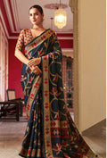 Monjolika Fashion Silk Blend Navy Blue Printed Saree - Distacart