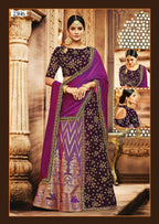 Purple Jacquard Silk, Velvet Zari Embroidery Semi-Stitched Lehenga Saree - Mohmanthan Dezzy