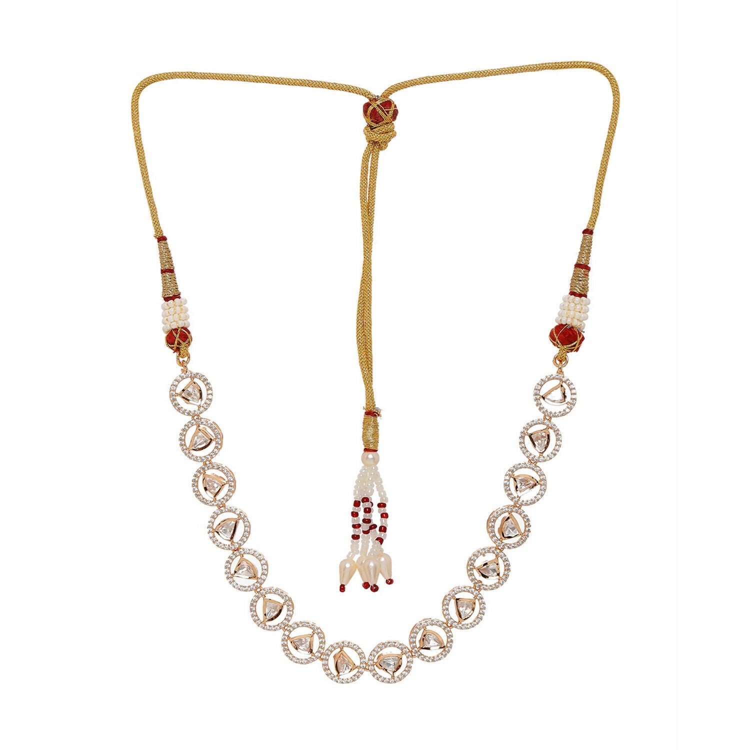 Patti Shapped Kundan and Round Diamond Neckpiece (Gold) - Ruby Raang