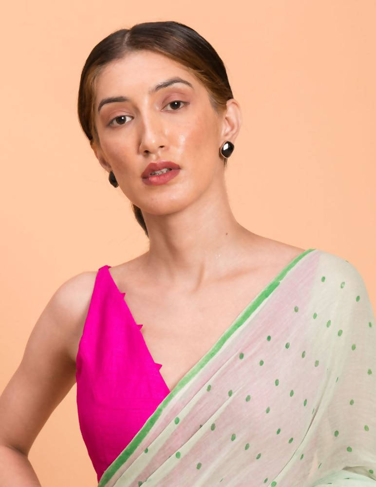 Suta Lime Green Polka Printed Pure Cotton Saree - Distacart