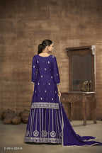 Anaita Blue Chinon Silk Embroidered Stitched Sharara Suit - Distacart