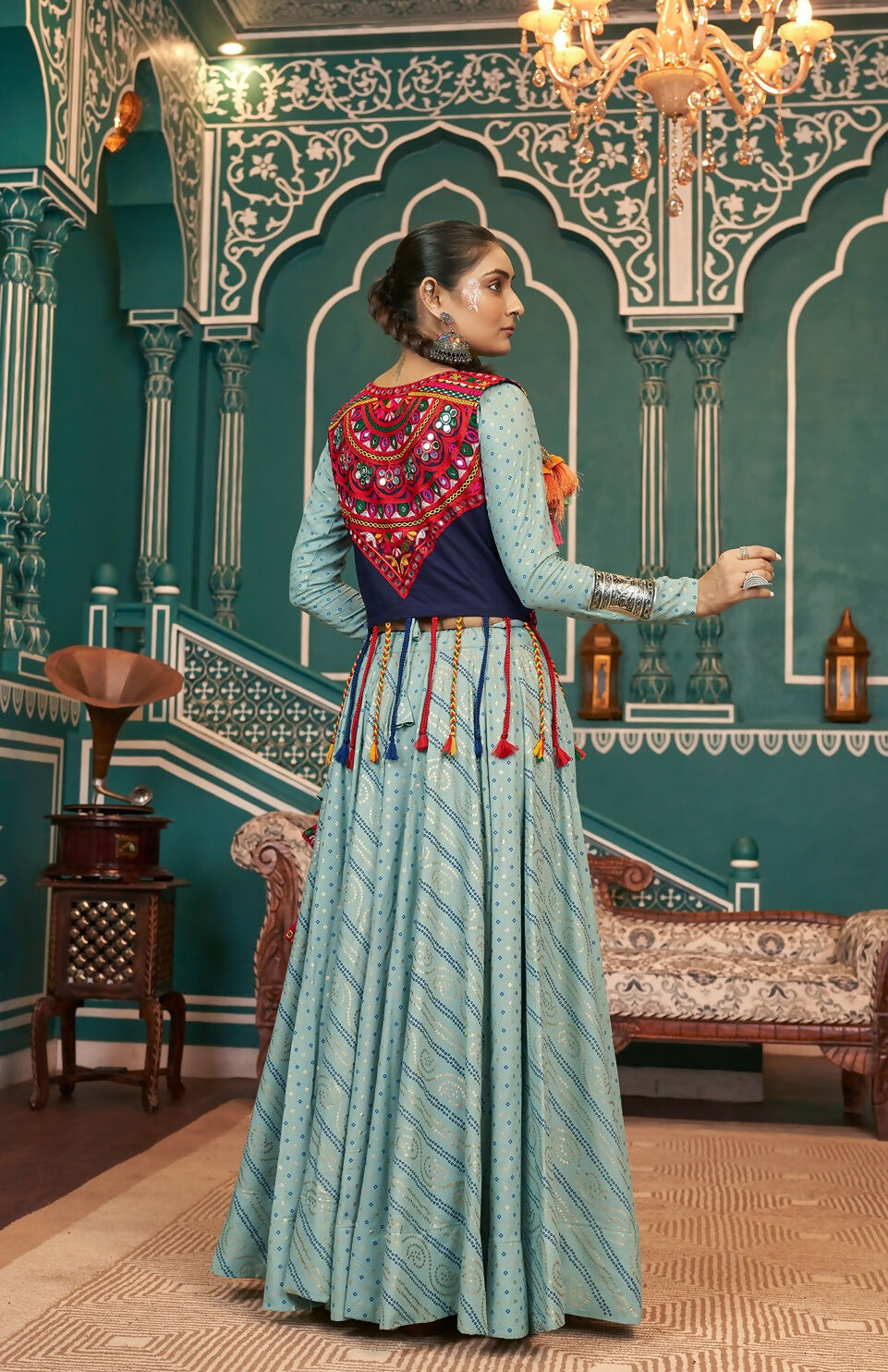 AI Fashion Pista Green Viscose Rayon Designer Navratri Lehenga Choli Collection