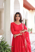 Joban Fashion Red Readymade Kurta Set With Sequence embroidery Work - Distacart