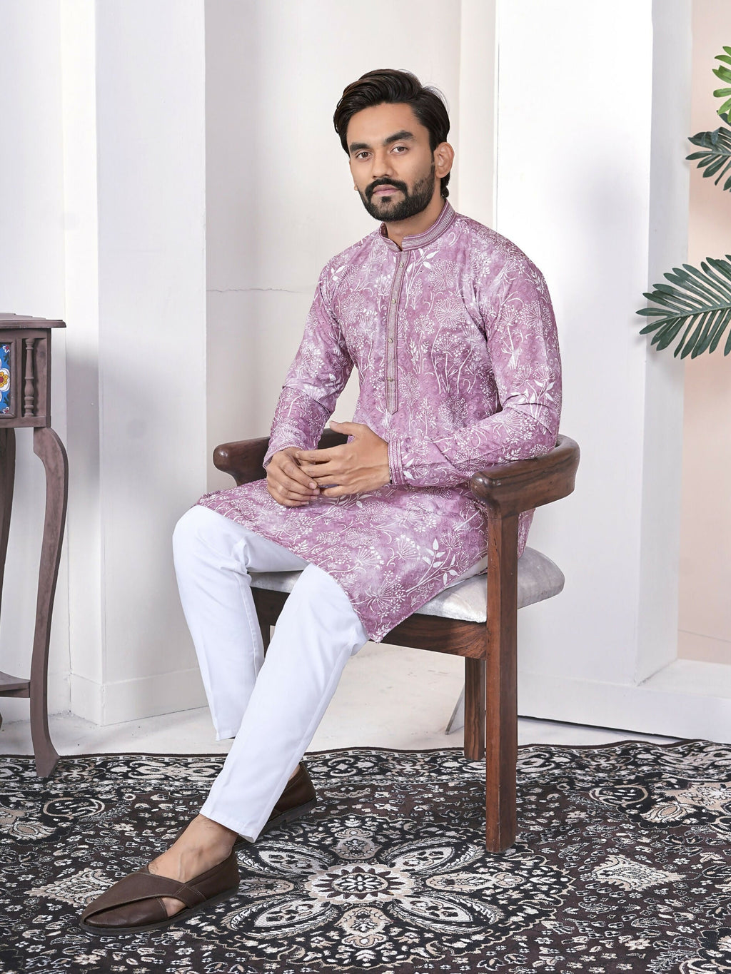 Anaita Purple Digital Printed Work Cotton Straight Kurta