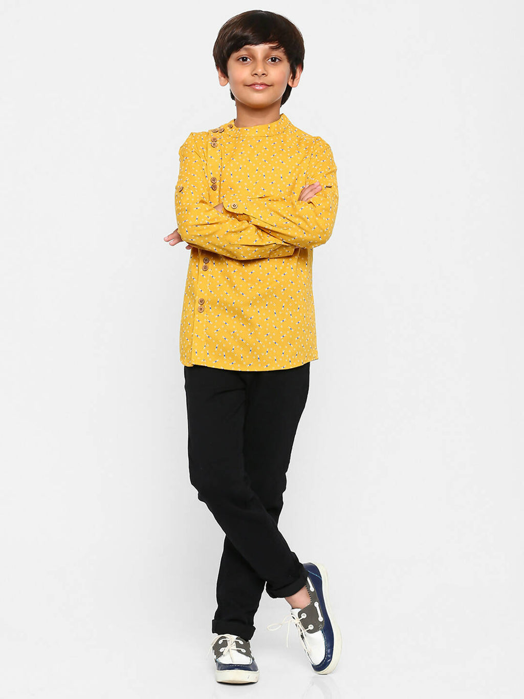 Manet Ethnic Full Sleeves Candy Printed Shirt - Yellow