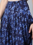 Ahalyaa Women Navy Blue Rayon Floral Empire Kurti with Dhoti Pants - Distacart