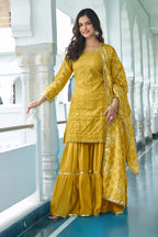 Joban Fashion Yellow Kurta Set Chinon Silk Embroidery Sequence Work - Distacart