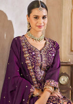 Anaita Purple Vichitra Silk Readymade Suit with Embroidery & Lace Work - Distacart