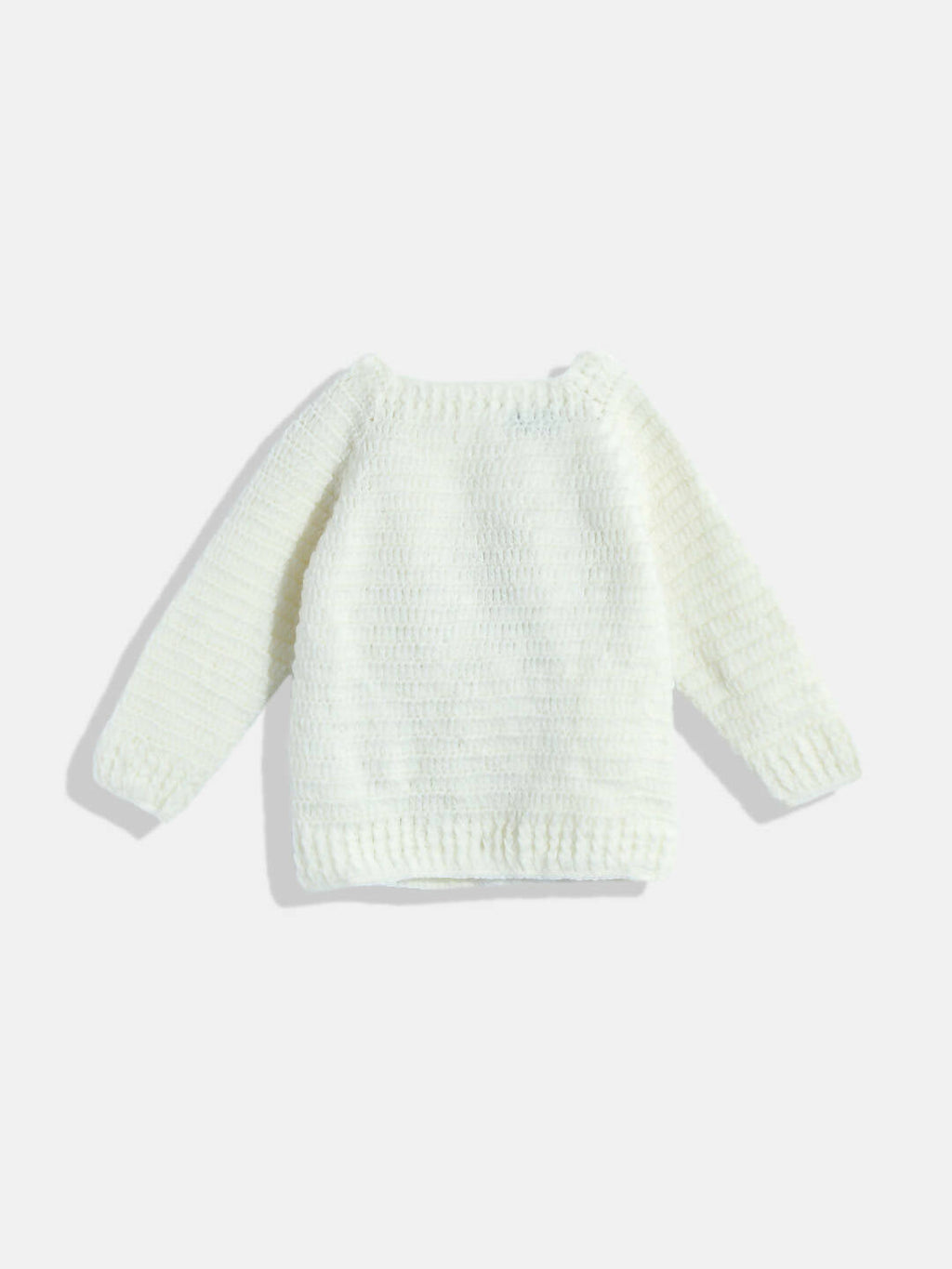 Chutput Kids Woollen Hand Knitted Full Sleeves Bunny Detail Cardigan For Baby Boys - Cream