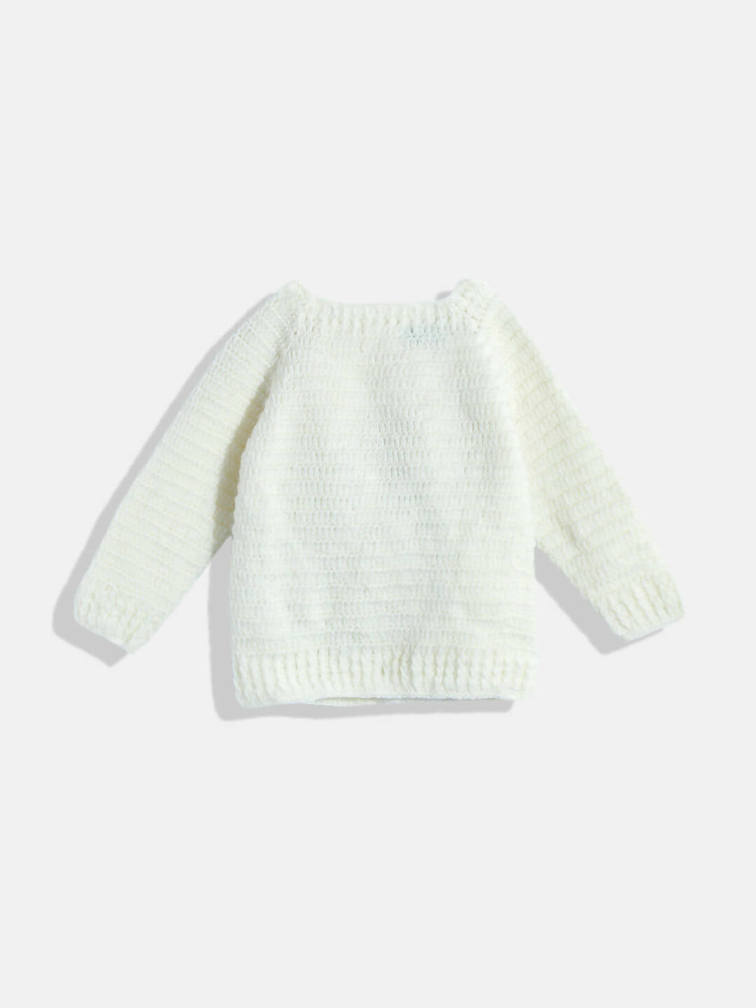 Chutput Kids Woollen Hand Knitted Full Sleeves Bunny Detail Cardigan For Baby Boys - Cream