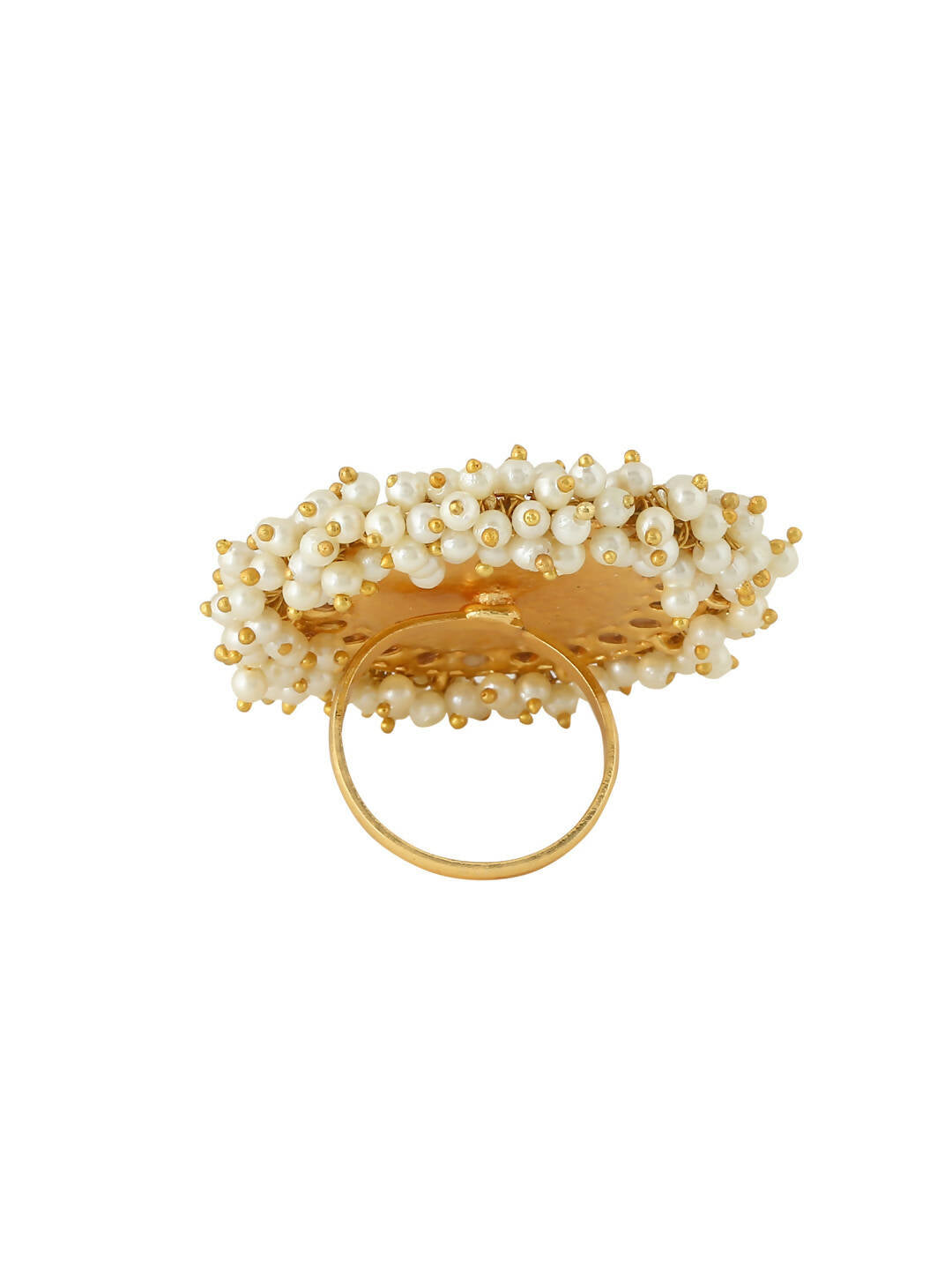 NVR Women's Traditional Ethnic Kundan Meenakari Gold-Polished Ajustable Finger Ring